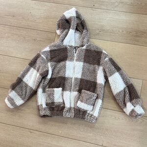 SHEIN Brown and White Plaid Kids Hoodie